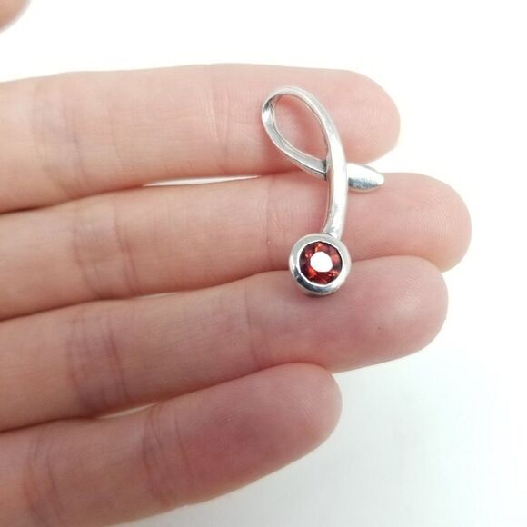 Vintage Sterling Silver and Red Stone Pendant, Minimal Design Charm, Estate - Picture 5 of 6